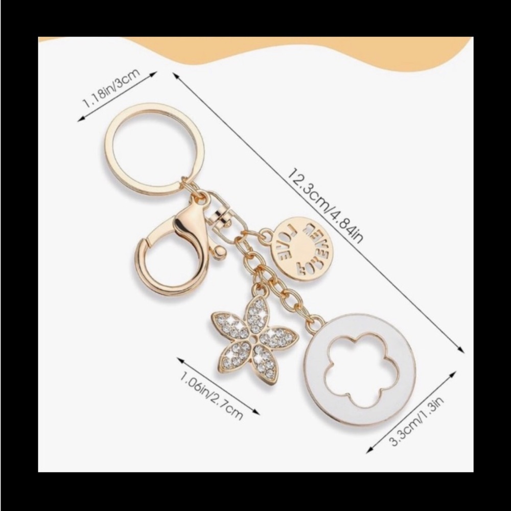 Gold-Tone Lilac Flower Charm Purse Keychain Love Forever 💕🌻 Simple Romantic NEW - Picture 4 of 7